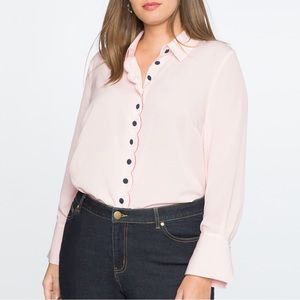 Draper James for ELOQUII Scallop Placket white Shirt Sz 18 navy buttons